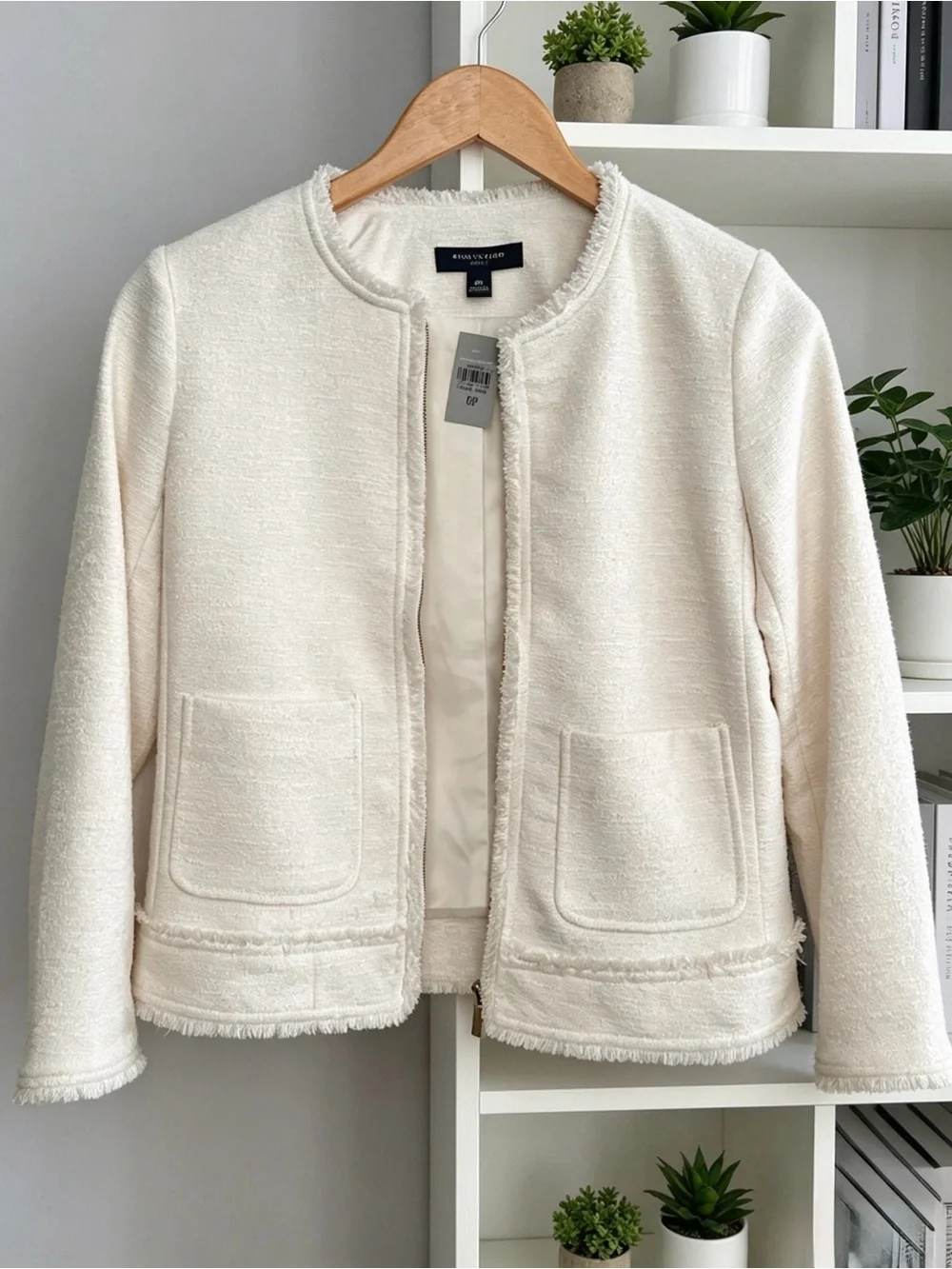 Ann Taylor Ivory Fringe-Trim Open Front Blazer - Picture 1 of 4